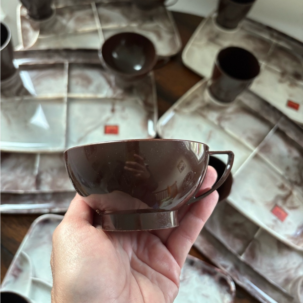 Vintage MCM Lustrex by Monsanto Plastics Marbled Purple Snack Tray Set